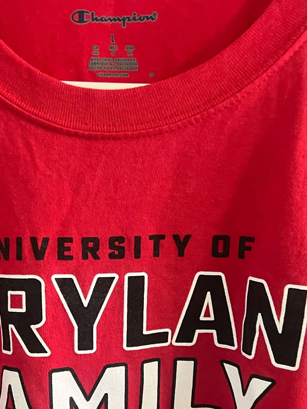 Champion Red University Graphic Tee with Black & White Lettering